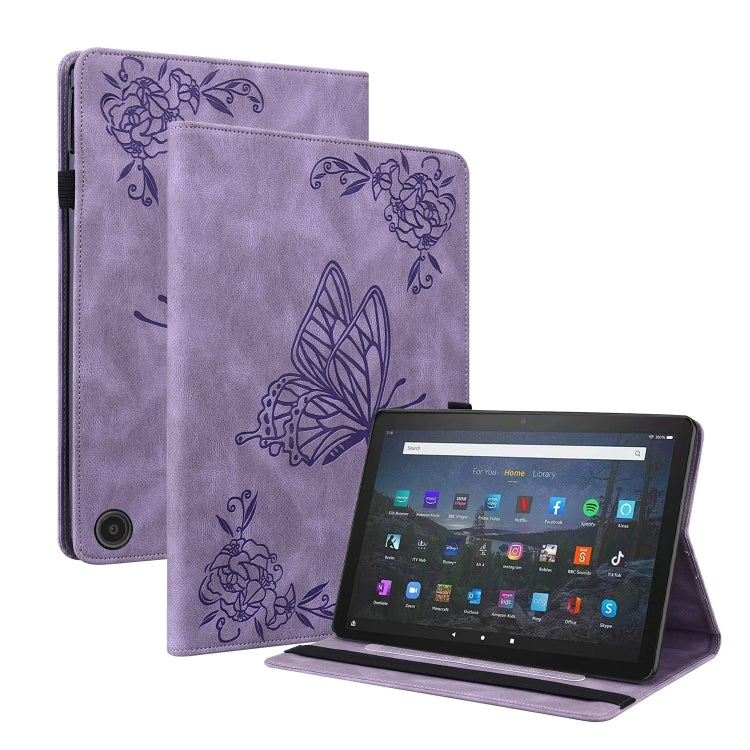 For Amazon Fire Max 11 Butterfly Flower Embossed Leather Tablet Case(Purple) - Amazon by PMC TechLife | Online Shopping South Africa | PMC TechLife | Buy Now Pay Later Mobicred