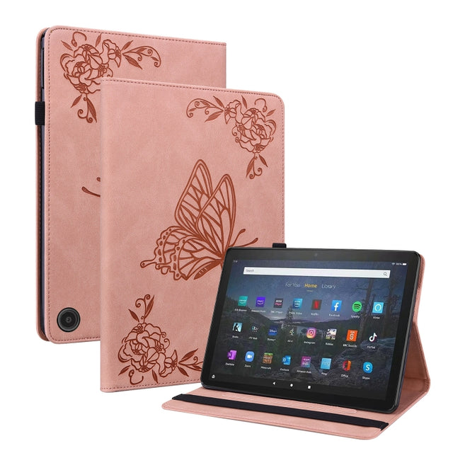 For Amazon Fire Max 11 Butterfly Flower Embossed Leather Tablet Case(Rose Gold) - Amazon by PMC TechLife | Online Shopping South Africa | PMC TechLife | Buy Now Pay Later Mobicred