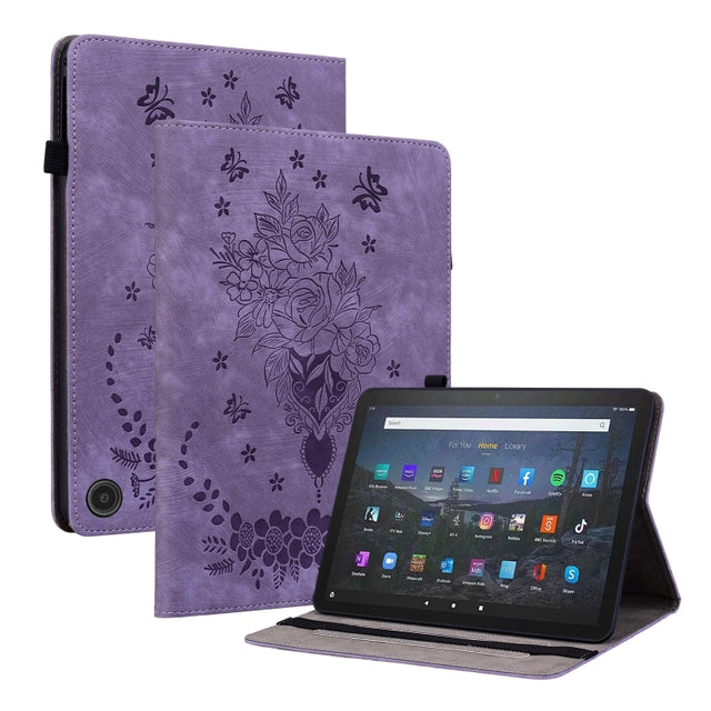 For Amazon Fire Max 11 Butterfly Rose Embossed Leather Tablet Case(Purple) - Amazon by PMC TechLife | Online Shopping South Africa | PMC TechLife | Buy Now Pay Later Mobicred