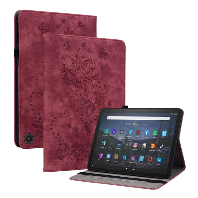 For Amazon Fire Max 11 Butterfly Rose Embossed Leather Tablet Case(Red) - Amazon by PMC TechLife | Online Shopping South Africa | PMC TechLife | Buy Now Pay Later Mobicred