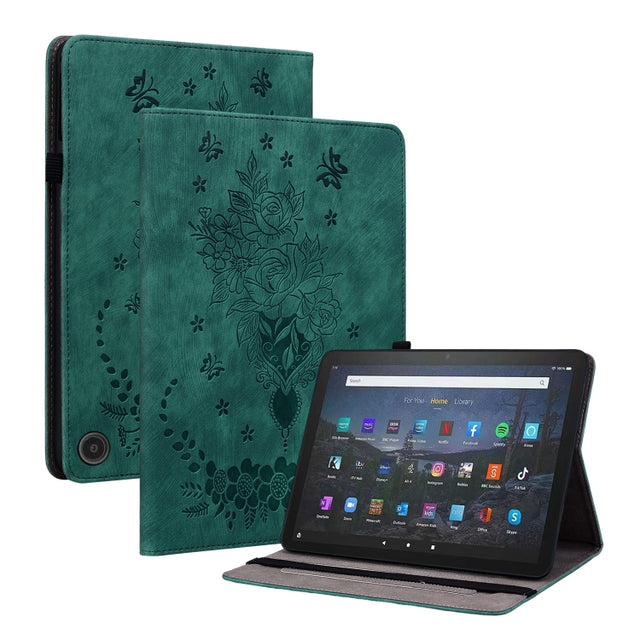 For Amazon Fire Max 11 Butterfly Rose Embossed Leather Tablet Case(Green) - Amazon by PMC TechLife | Online Shopping South Africa | PMC TechLife | Buy Now Pay Later Mobicred