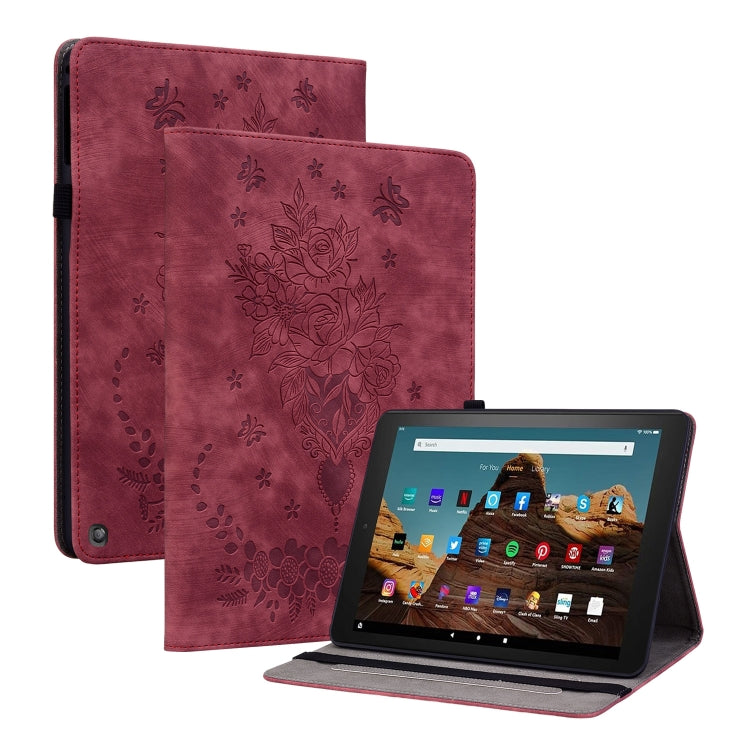 For Amazon Fire HD 10 2023 Butterfly Rose Embossed Leather Tablet Case(Red) - Amazon by PMC TechLife | Online Shopping South Africa | PMC TechLife | Buy Now Pay Later Mobicred