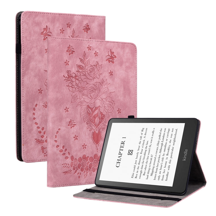For Amazon Kindle Paperwhite 5 2024 Butterfly Rose Embossed Leather Tablet Case(Pink) - Amazon by PMC Jewellery | Online Shopping South Africa | PMC Jewellery | Buy Now Pay Later Mobicred