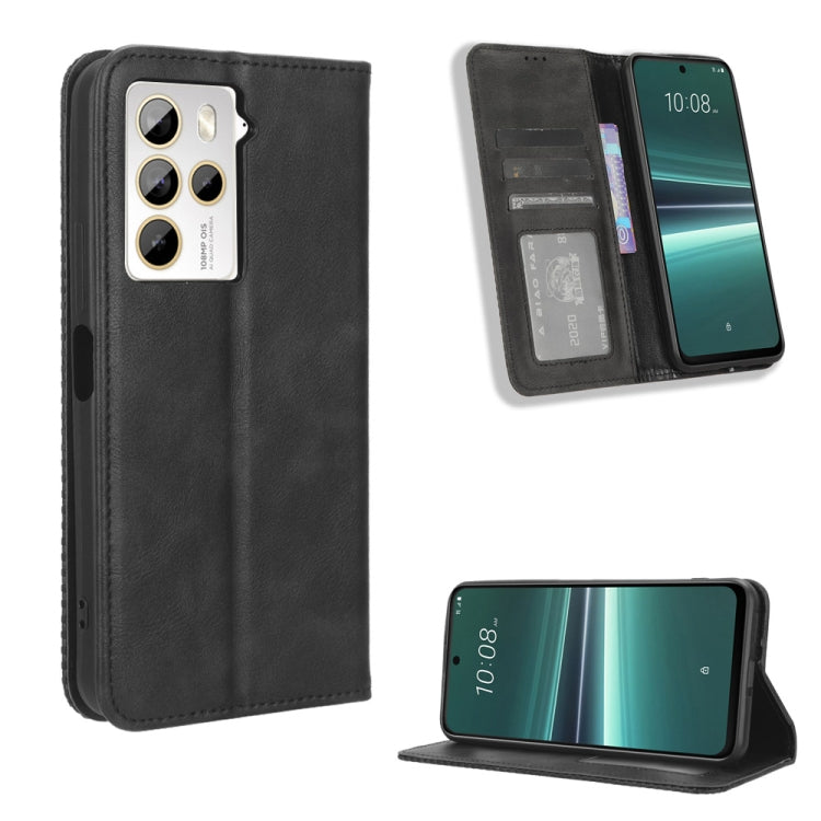 For HTC U23 / U23 Pro Magnetic Buckle Retro Texture Leather Phone Case(Black) - HTC by PMC TechLife | Online Shopping South Africa | PMC TechLife | Buy Now Pay Later Mobicred