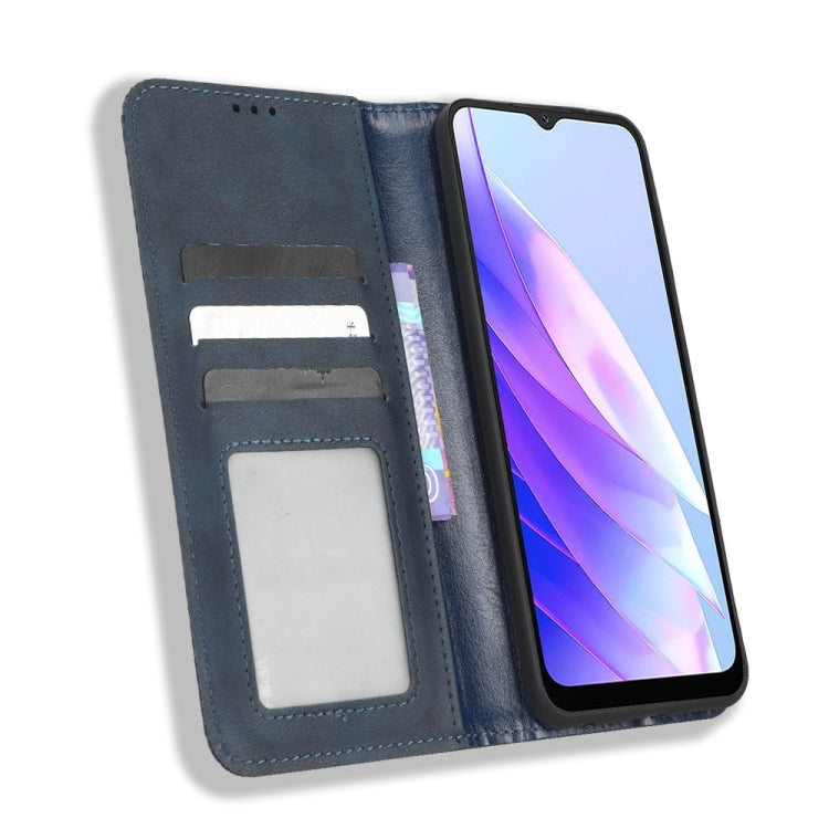 For Blackview A52 / A52 Pro Magnetic Buckle Retro Texture Leather Phone Case(Blue) - More Brand by PMC TechLife | Online Shopping South Africa | PMC TechLife