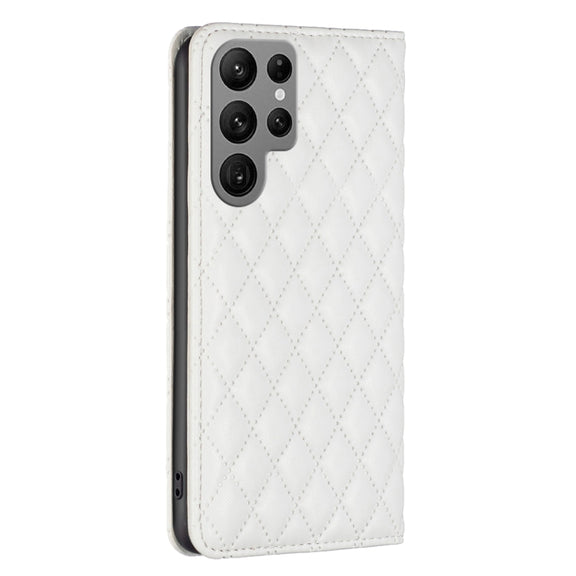 For Samsung Galaxy S24 Ultra 5G Diamond Lattice Magnetic Leather Flip Phone Case(White)