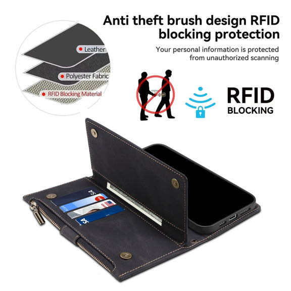 For iPhone 16 Plus ESEBLE Retro Frosted RFID Flip Leather Phone Case(Black)