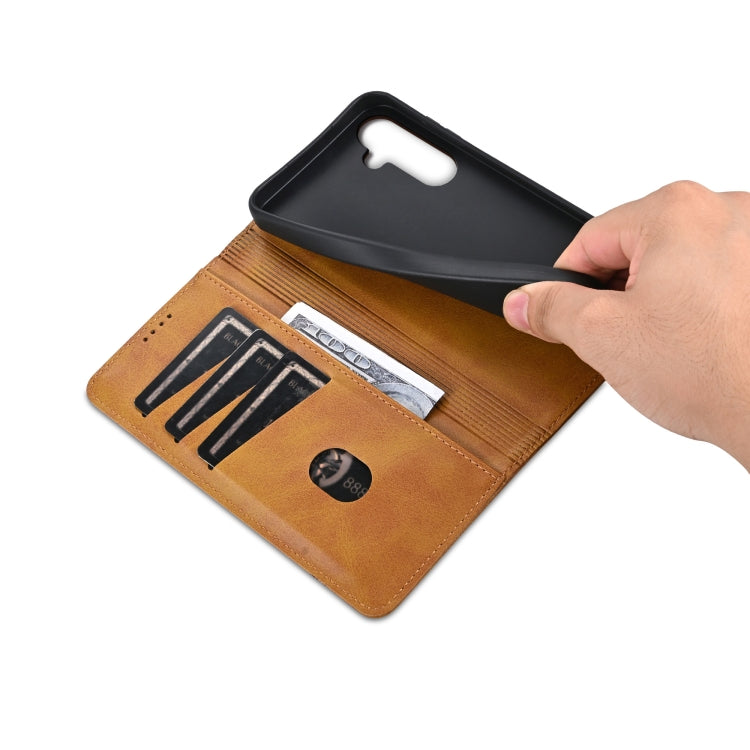 For Samsung Galaxy S24+ 5G AZNS Magnetic Calf Texture Flip Leather Phone Case(Light Brown) - free shipping - PMC Jewellery - Order now!