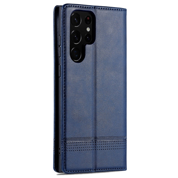 For Samsung Galaxy S24 Ultra 5G AZNS Magnetic Calf Texture Flip Leather Phone Case(Dark Blue)