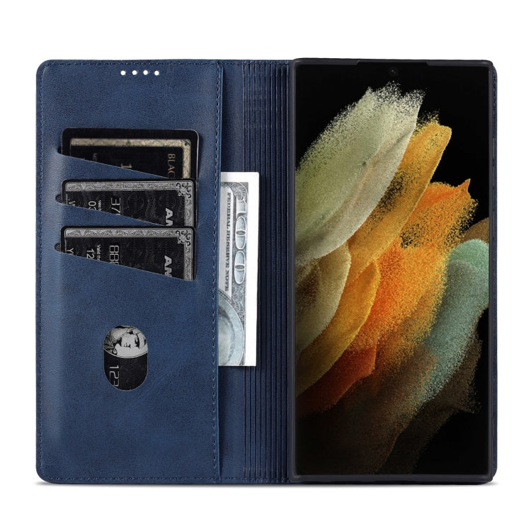 For Samsung Galaxy S24 Ultra 5G AZNS Magnetic Calf Texture Flip Leather Phone Case(Dark Blue)