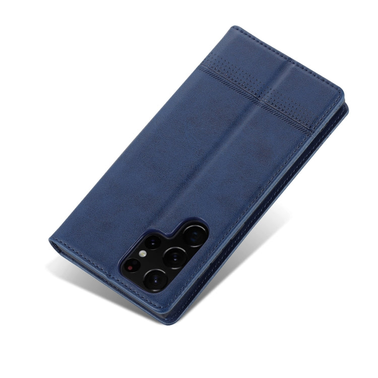 For Samsung Galaxy S24 Ultra 5G AZNS Magnetic Calf Texture Flip Leather Phone Case(Dark Blue)