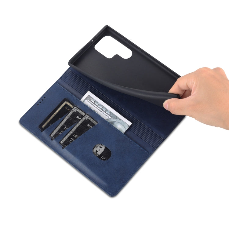 For Samsung Galaxy S24 Ultra 5G AZNS Magnetic Calf Texture Flip Leather Phone Case(Dark Blue)
