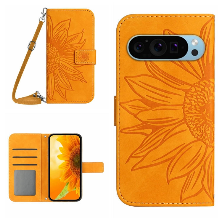 For Google Pixel 9 Pro Skin Feel Sun Flower Embossed Flip Leather Phone Case with Lanyard(Yellow) - Google Cases by PMC TechLife | Online Shopping South Africa | PMC TechLife | Buy Now Pay Later Mobicred