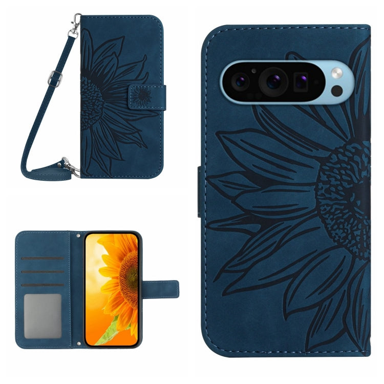 For Google Pixel 9 Pro Skin Feel Sun Flower Embossed Flip Leather Phone Case with Lanyard(Inky Blue) - Google Cases by PMC TechLife | Online Shopping South Africa | PMC TechLife | Buy Now Pay Later Mobicred