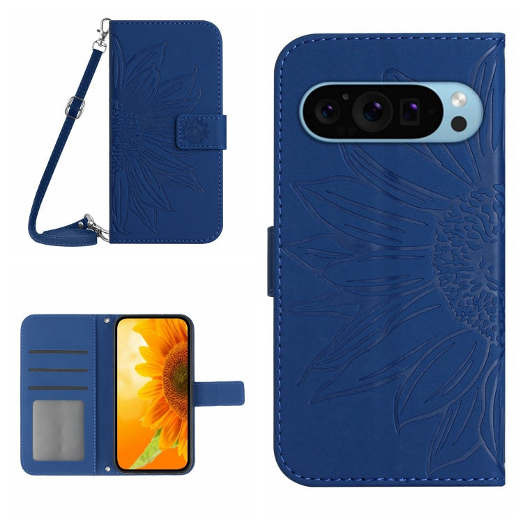 For Google Pixel 9 Skin Feel Sun Flower Embossed Flip Leather Phone Case with Lanyard(Dark Blue) - Google Cases by PMC TechLife | Online Shopping South Africa | PMC TechLife | Buy Now Pay Later Mobicred