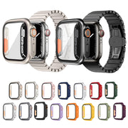 For Apple Watch Series 6 / 5 / 4 / SE 44mm Tempered Film Hybrid PC Integrated Watch Case(Original Black Orange)