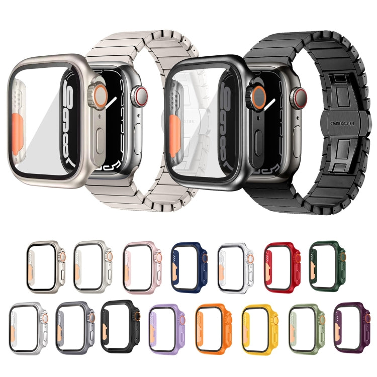 For Apple Watch Series 9 / 8 / 7 45mm Tempered Film Hybrid PC Integrated Watch Case(Black Orange) - Watch Cases by PMC TechLife | Online Shopping South Africa | PMC TechLife