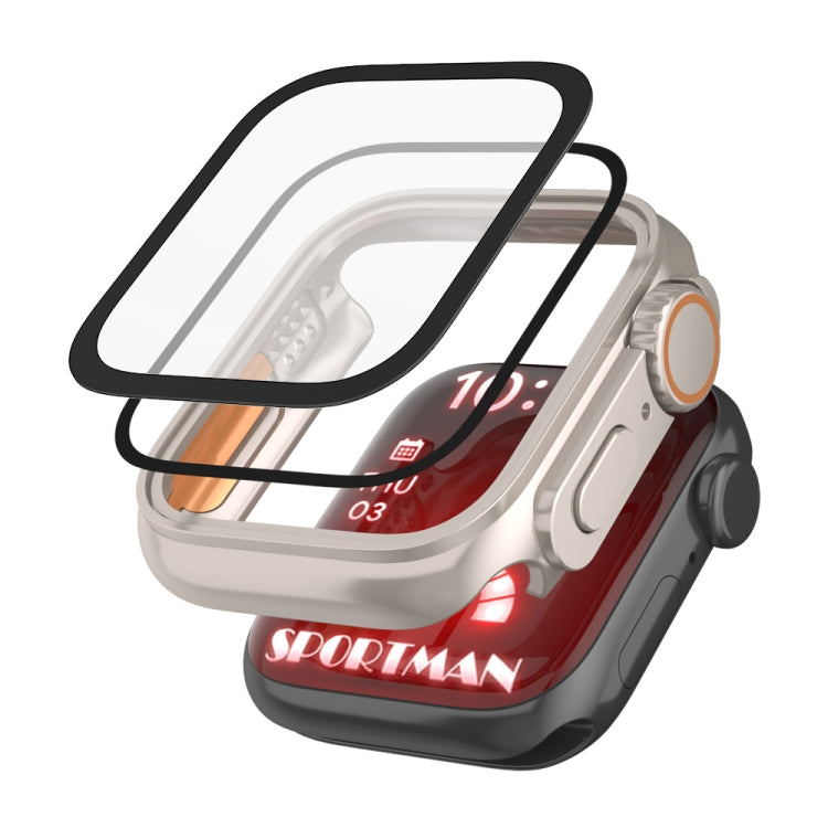 For Apple Watch Series 9 / 8 / 7 41mm Tempered Film Hybrid PC Integrated Watch Case(Silver Orange) - Watch Cases by PMC TechLife | Online Shopping South Africa | PMC TechLife