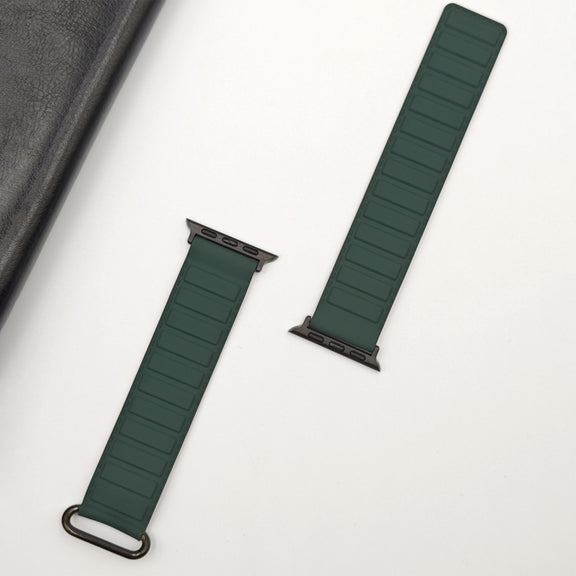 For Apple Watch SE 2022 44mm Reverse Buckle Magnetic Silicone Watch Band(Silver Buckle Grey Brown)