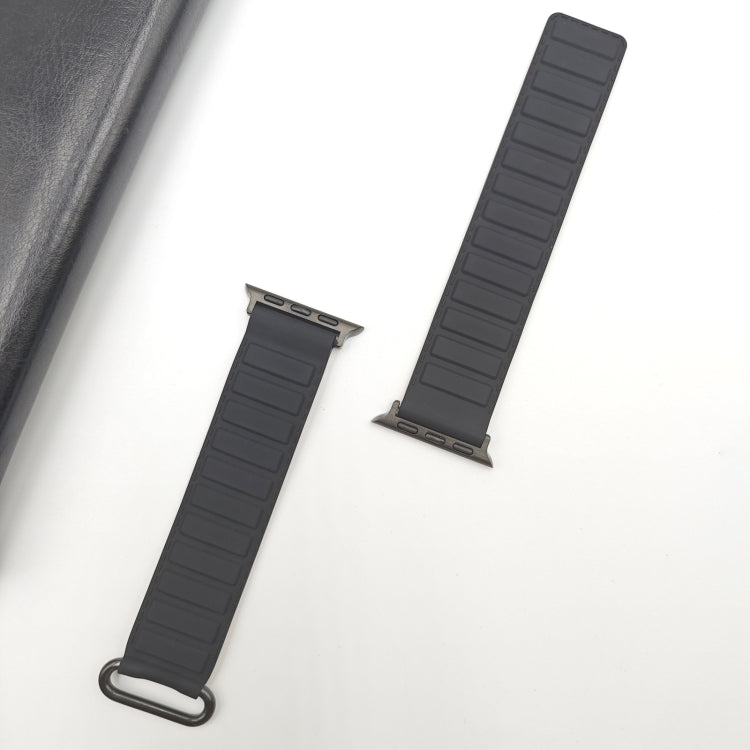 For Apple Watch SE 2022 44mm Reverse Buckle Magnetic Silicone Watch Band(Silver Buckle Blue)