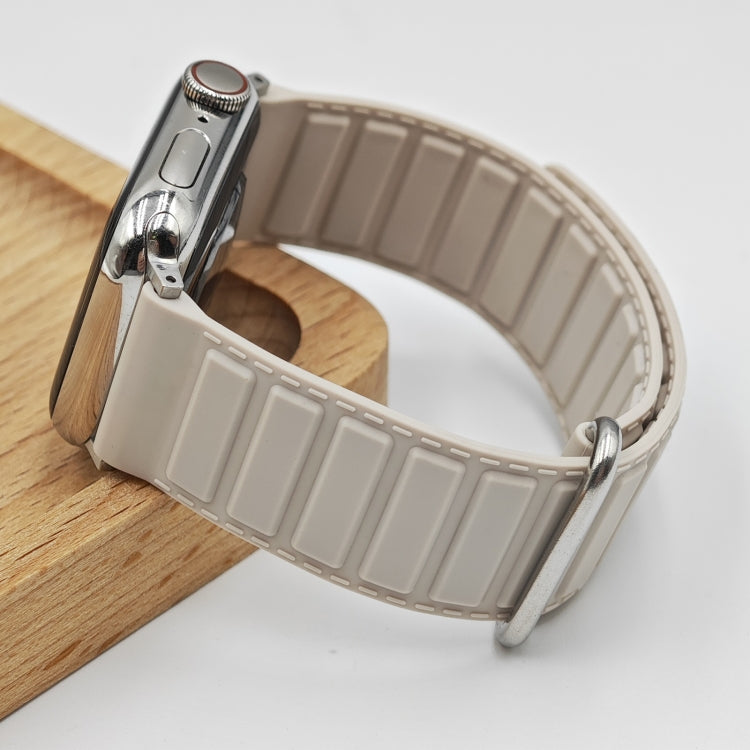 For Apple Watch SE 40mm Reverse Buckle Magnetic Silicone Watch Band(Silver Buckle Starlight)