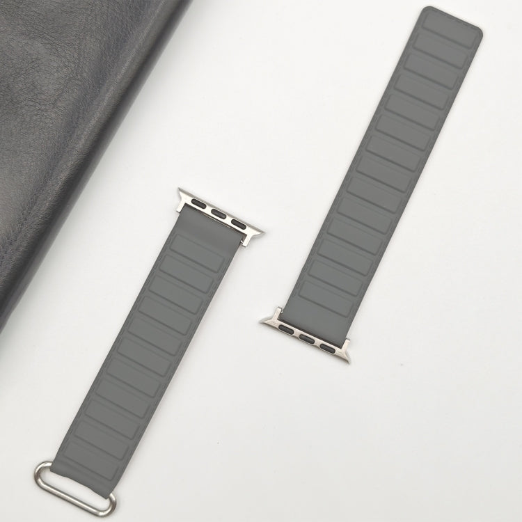 For Apple Watch Series 5 40mm Reverse Buckle Magnetic Silicone Watch Band(Silver Buckle Grey Brown)