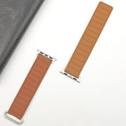 For Apple Watch Series 5 44mm Reverse Buckle Magnetic Silicone Watch Band(Silver Buckle Brown)