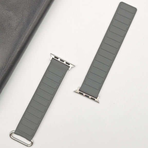 For Apple Watch Series 5 44mm Reverse Buckle Magnetic Silicone Watch Band(Silver Buckle Grey Brown)