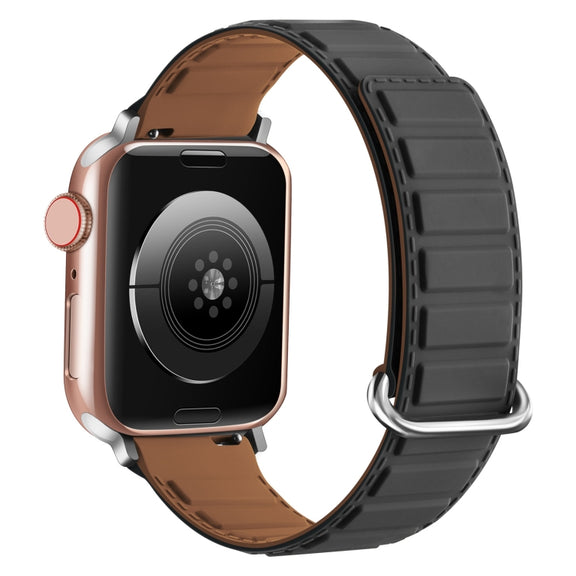 For Apple Watch Series 2 42mm Reverse Buckle Magnetic Silicone Watch Band(Silver Buckle Grey Brown)