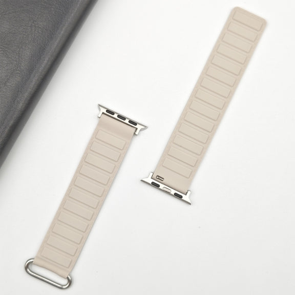 For Apple Watch 38mm Reverse Buckle Magnetic Silicone Watch Band(Silver Buckle Starlight)
