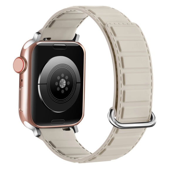For Apple Watch 38mm Reverse Buckle Magnetic Silicone Watch Band(Silver Buckle Starlight)