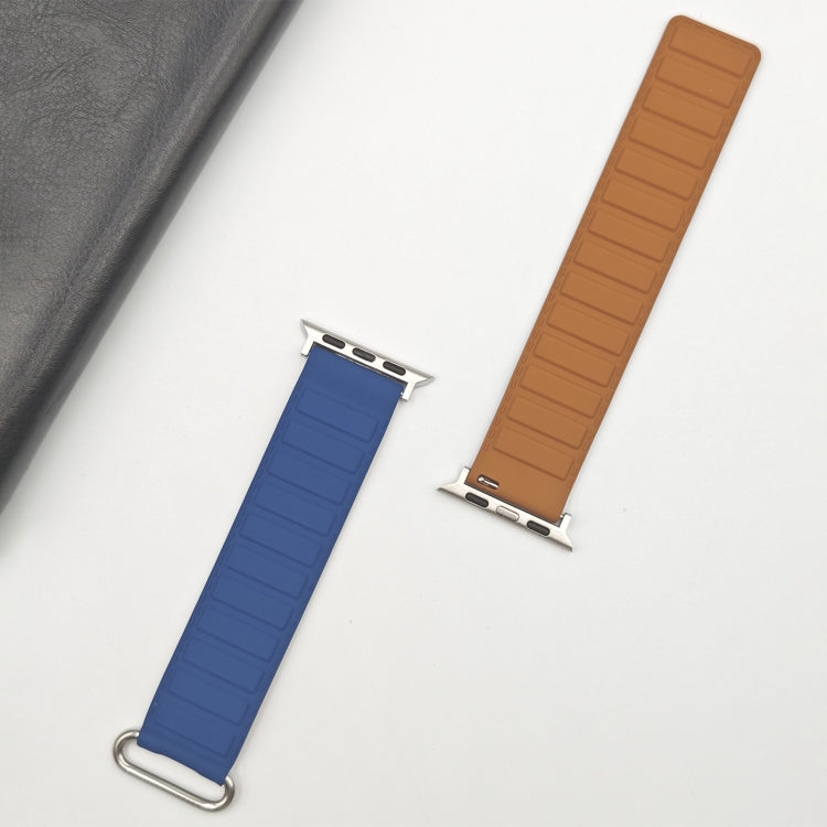 For Apple Watch 38mm Reverse Buckle Magnetic Silicone Watch Band(Silver Buckle Blue)