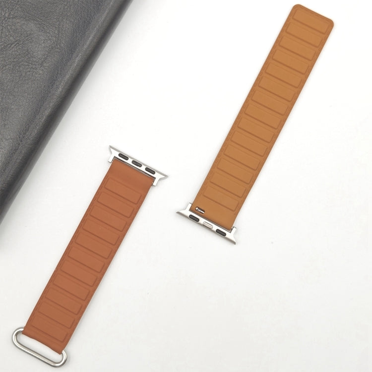 For Apple Watch Series 10 42mm Reverse Buckle Magnetic Silicone Watch Band(Silver Buckle Brown)
