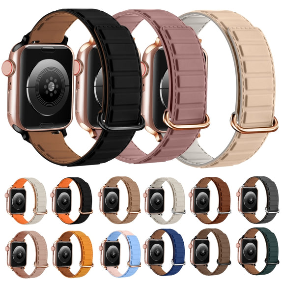 For Apple Watch Ultra 49mm Reverse Buckle Magnetic Silicone Watch Band(Silver Buckle Starlight)