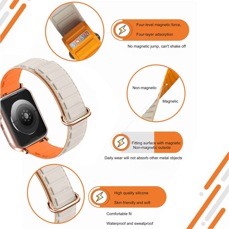 For Apple Watch Series 6 40mm Reverse Buckle Magnetic Silicone Watch Band(Silver Buckle Brown)