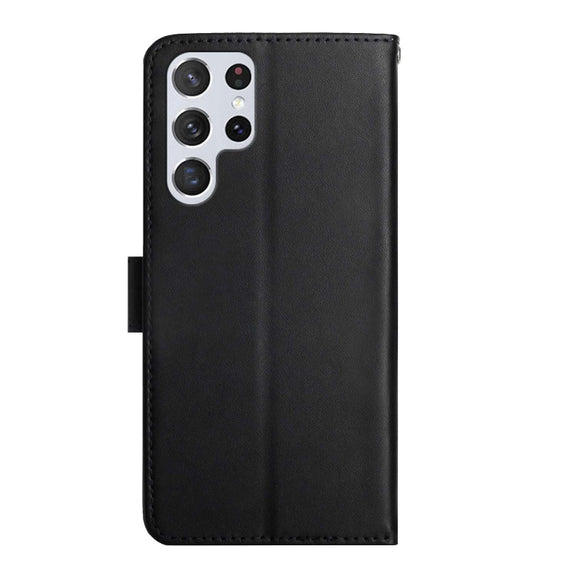 For Samsung Galaxy S24 Ultra 5G HT02 Genuine Leather Fingerprint-proof Flip Phone Case(Black)