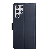 For Samsung Galaxy S24 Ultra 5G HT02 Genuine Leather Fingerprint-proof Flip Phone Case(Blue)