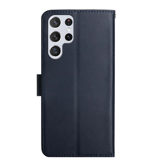 For Samsung Galaxy S24 Ultra 5G HT02 Genuine Leather Fingerprint-proof Flip Phone Case(Blue)