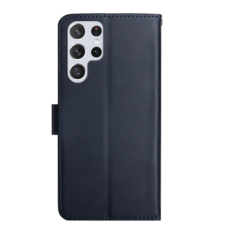 For Samsung Galaxy S24 Ultra 5G HT02 Genuine Leather Fingerprint-proof Flip Phone Case(Blue)