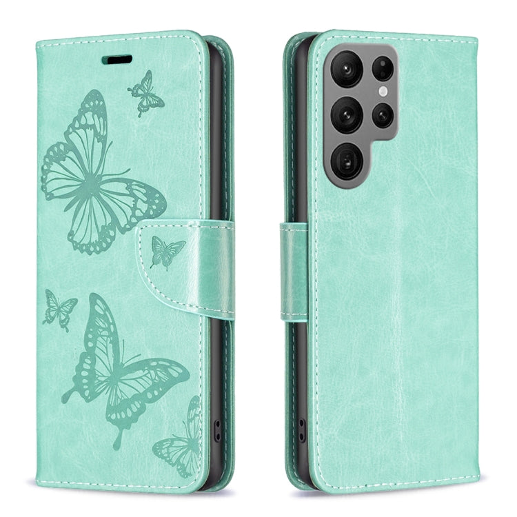 For Samsung Galaxy S24 Ultra 5G Embossing Two Butterflies Pattern Leather Phone Case(Green) - Galaxy S24 Ultra 5G Cases by PMC TechLife | Online Shopping South Africa | PMC TechLife