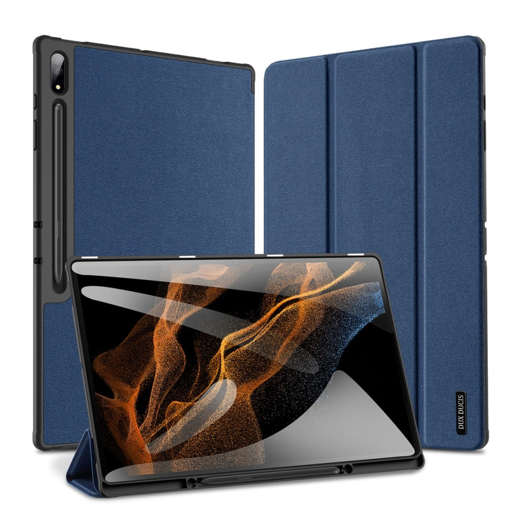 For Samsung Galaxy Tab S9 Ultra/S8 Ultra DUX DUCIS Domo Series Cloth Texture Magnetic Leather Tablet Case(Blue) - Galaxy Tab S9 Ultra Cases by DUX DUCIS | Online Shopping South Africa | PMC Jewellery | Buy Now Pay Later Mobicred