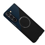 For Samsung Galaxy Z Fold5 Carbon Fiber Texture MagSafe Magnetic Phone Case(Black Blue)