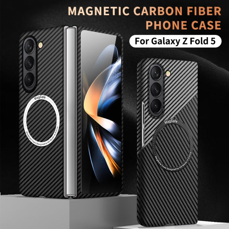 For Samsung Galaxy Z Fold5 Carbon Fiber Texture MagSafe Magnetic Phone Case(Black Blue)