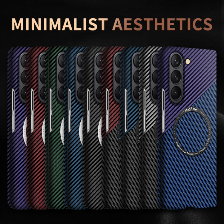 For Samsung Galaxy Z Fold5 Carbon Fiber Texture MagSafe Magnetic Phone Case(Black Blue)