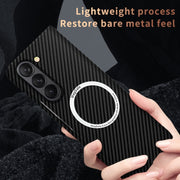 For Samsung Galaxy Z Fold5 Carbon Fiber Texture MagSafe Magnetic Phone Case(Black Blue)