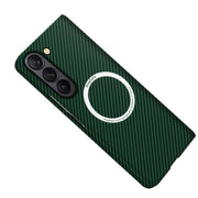 For Samsung Galaxy Z Fold5 Carbon Fiber Texture MagSafe Magnetic Phone Case(Green)