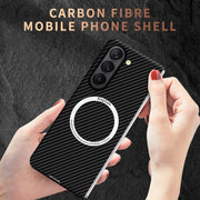 For Samsung Galaxy Z Fold5 Carbon Fiber Texture MagSafe Magnetic Phone Case(Green)