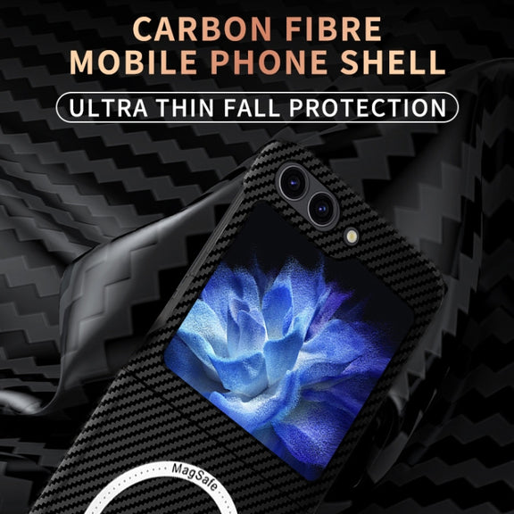 For Samsung Galaxy Z Flip5 Carbon Fiber Texture MagSafe Magnetic Phone Case(Blue Purple)