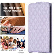 For iPhone 16 Diamond Lattice Vertical Flip Leather Phone Case(Purple)