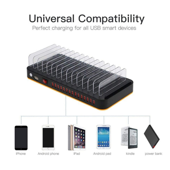 WLX-815P 180W 15 Ports USB Fast Charging Dock Smart Charger with Holder, UK Plug